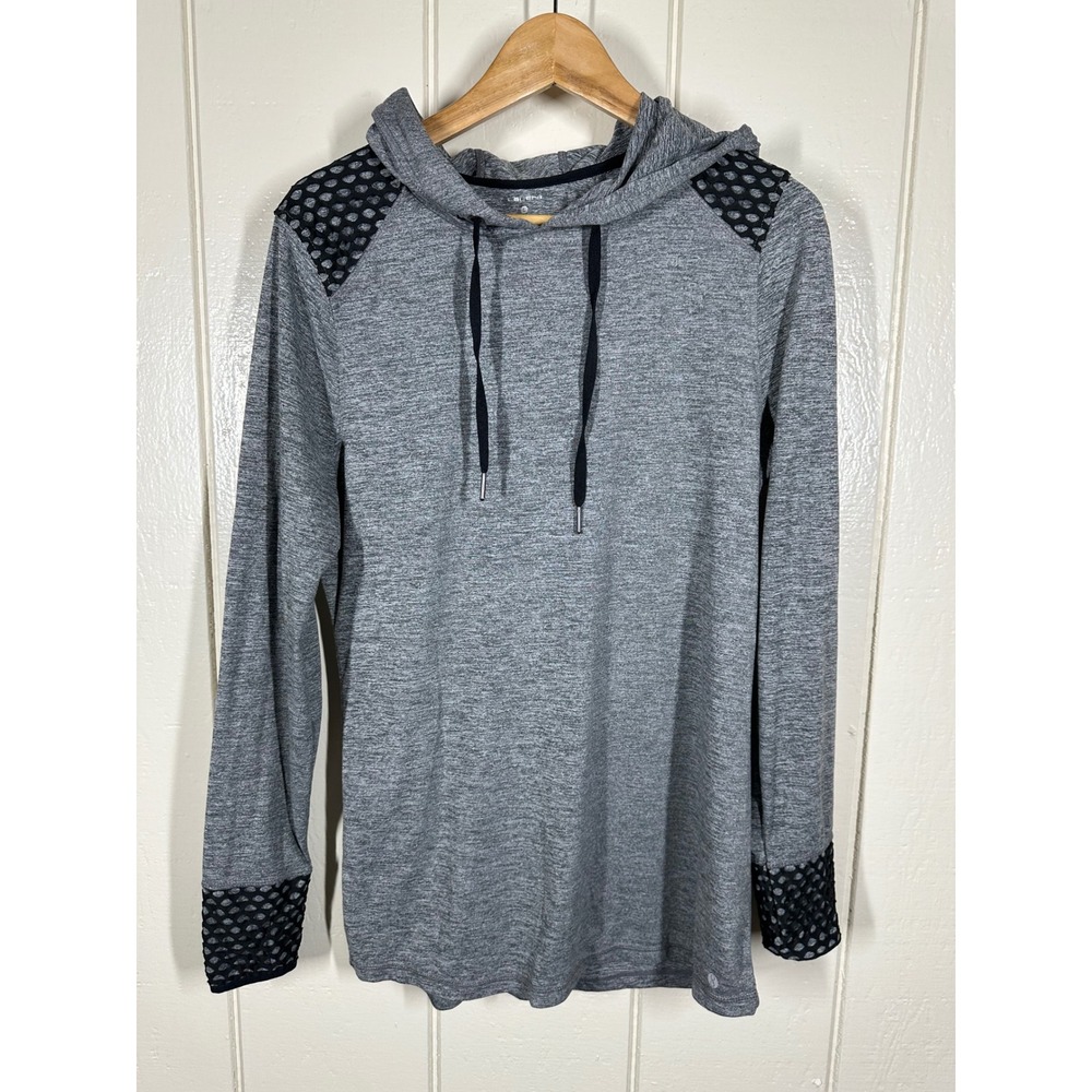 Layer 8 Hoodie Women L Gray Qwick-Dry Active Mesh Shoulder Long Sleeve Pullover